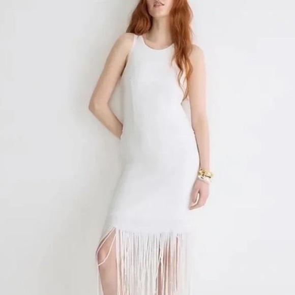 J Crew Collection White Fringe Sheath Dress with Sequins Size 2 - Picture 2 of 8
